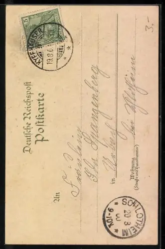 Lithographie Kyffhäuser, Menschen vor dem Kaiser-Wilhelm-Denkmal