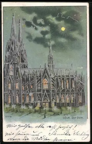 Mondschein-Lithographie Cöln, Der Dom im Vollmondlicht