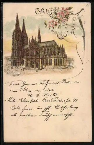 Lithographie Cöln, Blick auf den Dom