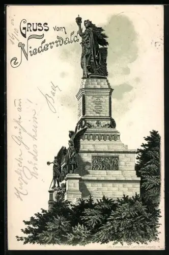 Lithographie Rüdesheim, Niederwald-Nationaldenkmal