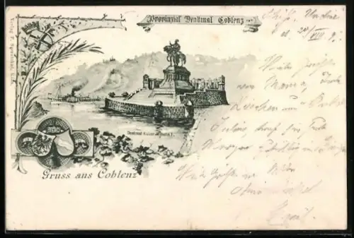 Lithographie Coblenz, Provinzial Denkmal Kaiser Wilhelm I