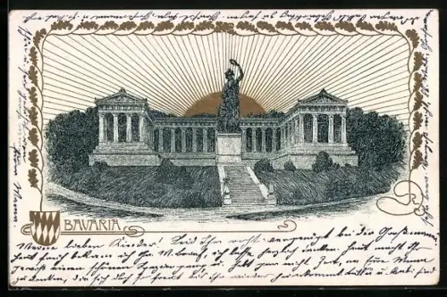 Künstler-AK München, Blick auf die Bavaria oberhalb der Theresienwiese
