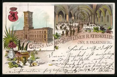 Lithographie Berlin, Gasthaus Rathskeller und Rathaus, Königstrasse