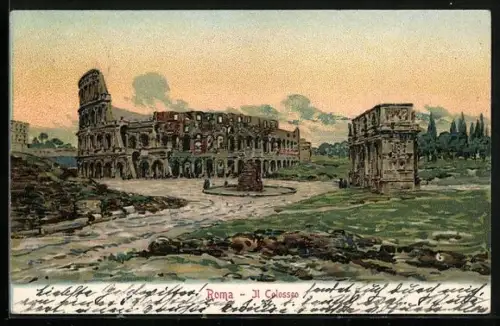 Lithographie Roma / Rom, Il Colosseo, Kolosseum