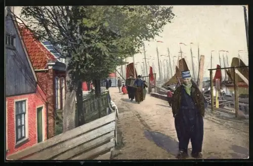 AK Photochromie Nr. 1430: Szene aus einem niederländischen Ort