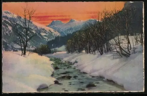 Künstler-AK Photochromie Nr. 4504: Flusslandschaft im Winter