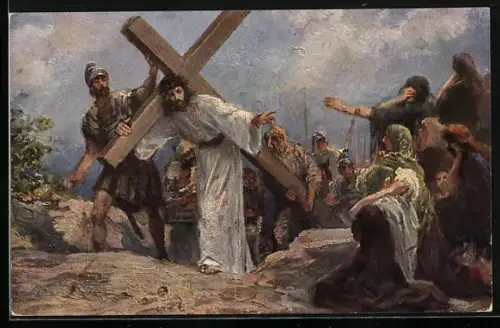 Künstler-AK Die heilige Schrift Nr. 9 /9: Jesus tröstet das Volk, der Kreuzweg