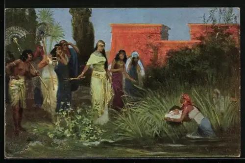 Künstler-AK Bilder aus der Bibel, Moses Auffindung und Errettung