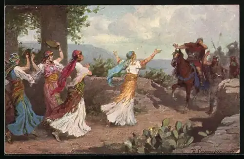 Künstler-AK Bilder aus dem Alten Testament, Jephtahs Tochter geht ihrem Vater entgegen