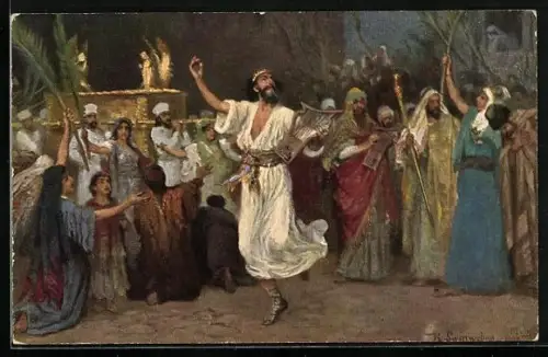 Künstler-AK Die heilige Schrift Nr. 4 /9: David tanzt vor der Bundeslade