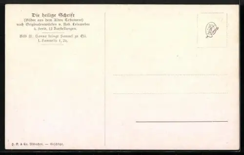 Künstler-AK Alttestamentliche Bilder, Hanna bringt Samuel zu Eli