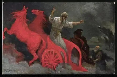 Künstler-AK Die heilige Schrift, Altes Testament, Elias fährt im feurigen Wagen gen Himmel
