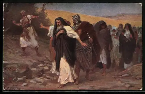 AK Die Heilige Schrift, Bilder aus dem Alten Testament - David auf der Flucht vor Absalom