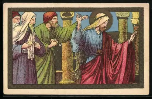 AK De Joden grijpen steenen om Jesus te steenigen, Bibel