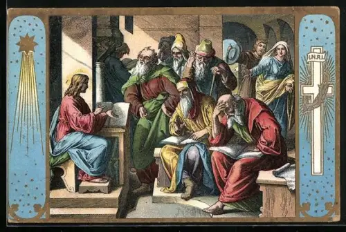 AK Jesus im Kreise von Gelehrten, Bibel