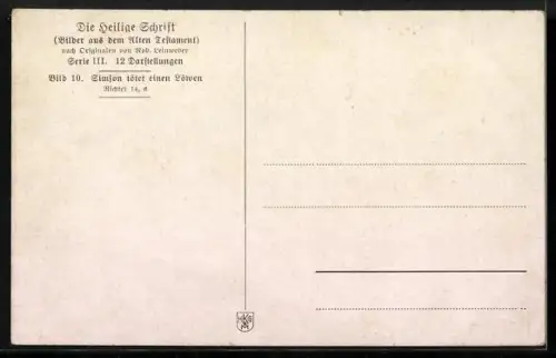 AK Alttestamentische Bilder, Simson tötet einen Löwen