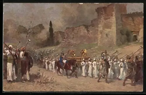 Künstler-AK Altes Testament, Zerstörung der Mauern Jerichos