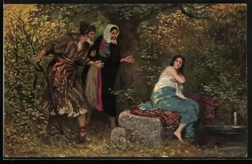 Künstler-AK Die heilige Schrift Nr. 5 /10: Susanna im Bade