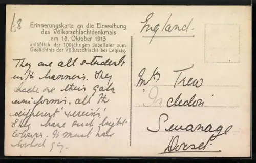 AK Leipzig, Völkerschlachtdenkmal, feierliche Einweihung am 13. Oktober 1913, Befreiungskriege