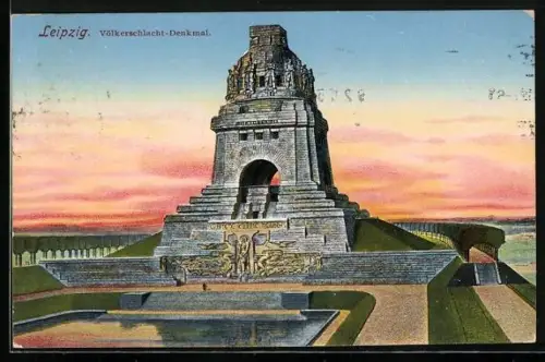 AK Leipzig, Völkerschlachtdenkmal, Bei Dämmerlicht