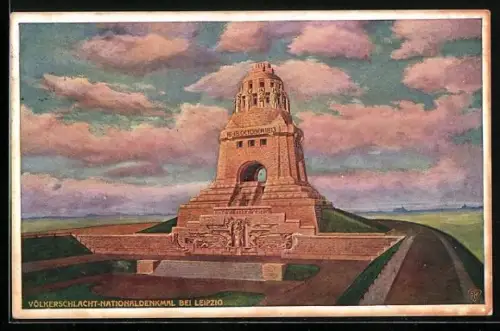 AK Leipzig, Völkerschlachtdenkmal vom Weg aus