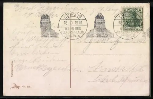 AK Leipzig, Völkerschlachtdenkmal, Ansicht des Denkmals bei Abendrot