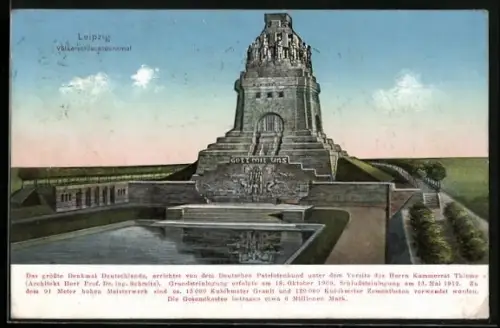 AK Leipzig, Völkerschlachtdenkmal mit dem Bassin