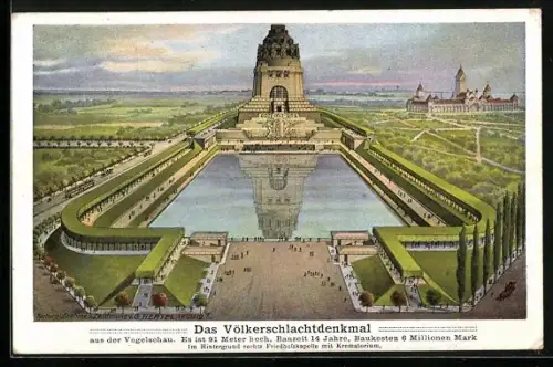 Künstler-AK Leipzig, Völkerschlachtdenkmal, Blick auf die Anlage