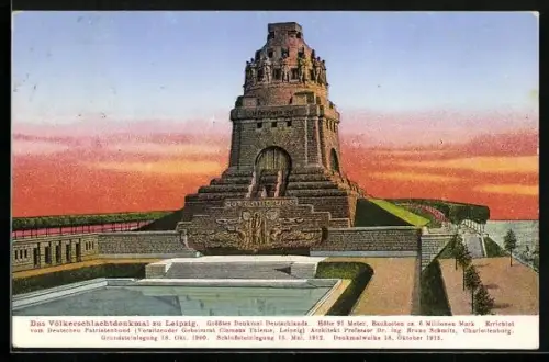 AK Leipzig, Völkerschlachtdenkmal, Ansicht des Denkmals mit See der Tränen