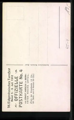 AK Basel, 56. Eidg. Turnfest 1912, Vater Rheins Urteil, dicker Neptun am Festgelände