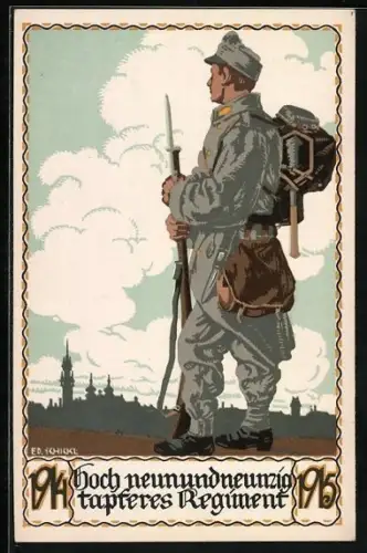 AK Österreichischer Soldat des Inf.-Rgt. Nr. 99 blickt über den Ort