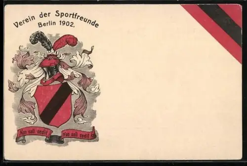 Lithographie Berlin, Studentenwappen Verein der Sportfreunde 1902, Non soli cedit