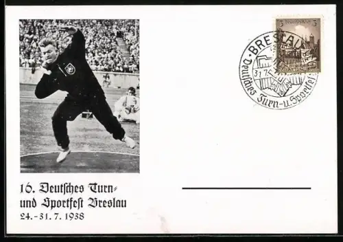 AK Breslau, 16. Deutsches Turn- und Sportfest 1938, Sportler beim Kugelstossen