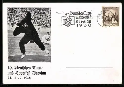 AK Breslau, 16. Deutsches Turn- und Sportfest 1938, Sportler beim Kugelstossen