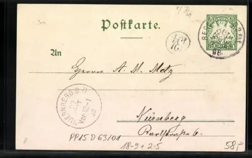 AK Ganzsache PP15 D63 /01: Regensburg, I. Internationale Ansichtskarten-Ausstellung, Teilansicht, Wappen