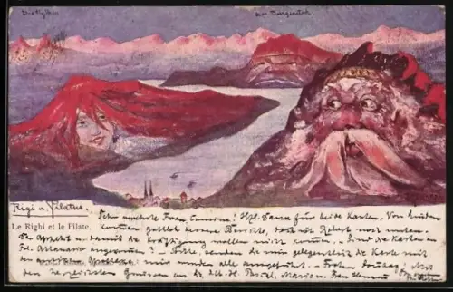 Künstler-AK sign. E. Hansen / Emil Nolde: Rigi und Pilatus, Berg mit Gesicht / Berggesichter