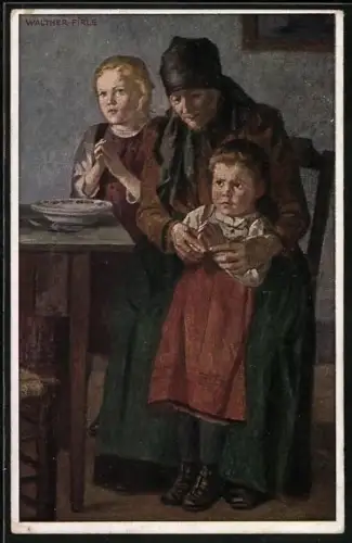 AK Ganzsache PP43 E1 /01: Kinderfürsorge für Säuglings- und Kleinkinderschutz, Mutter mit Kindern beim Mittagsgebet