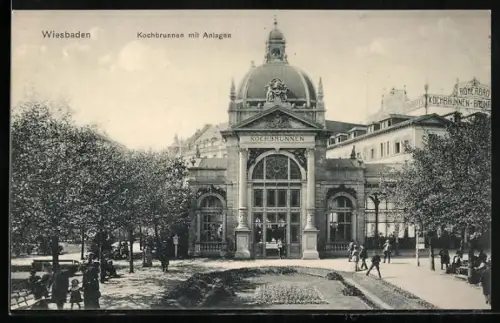 AK Wiesbaden, Kochbrunnen mit Anlagen