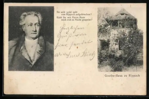 AK Rippach, Goethe-Haus, Porträt Goethe