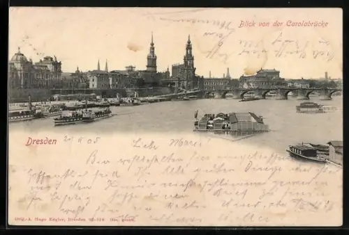 AK Dresden, Blick von der Carolabrücke