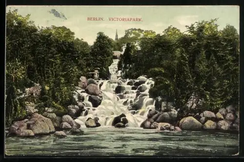 AK Berlin-Kreuzberg, Victoriapark, Wasserfall