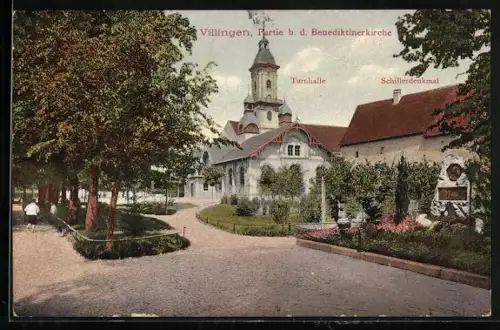 AK Villingen / Baden, Benediktinerkirche, Turnhalle, Schillerdenkmal