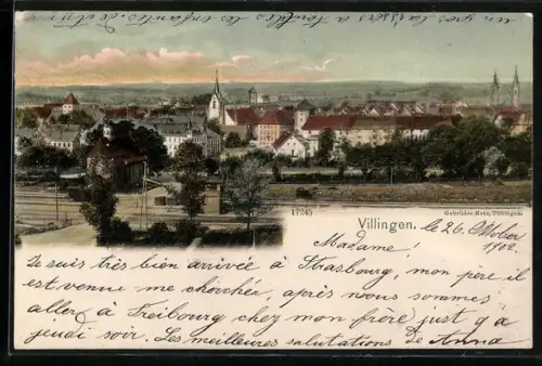 AK Villingen / Baden, Gesamtansicht der Stadt mit Kirchen