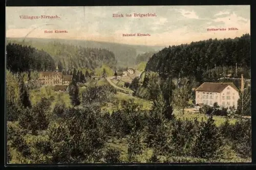 AK Villingen-Kirnach, Hotel Kirneck, Bahnhof Kirnach, Feldner`sche Mühle