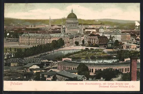 AK Potsdam, Panorama vom Brauhausberg, Lange Brücke, Denkmal Kaiser Wilhelm d. Gr