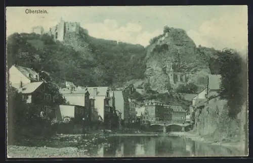 AK Oberstein, Burg, Felsenkirche, Flussansicht
