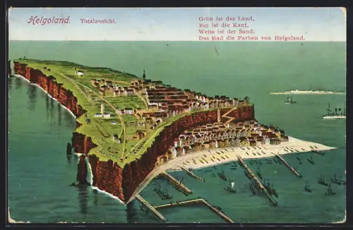 AK Helgoland, Totalansicht der Insel, Gedicht