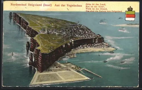 AK Helgoland, Insel und Hafenanlagen aus der Vogelschau