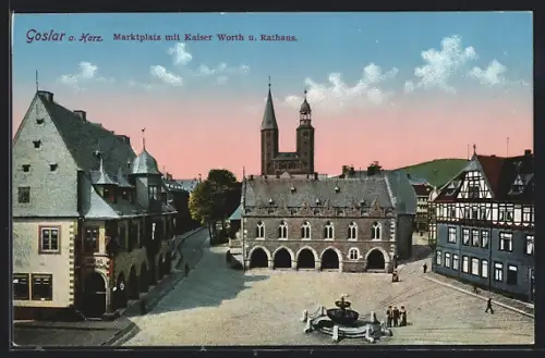 AK Goslar a. Harz, Marktplatz mit Kaiser Worth und Rathaus
