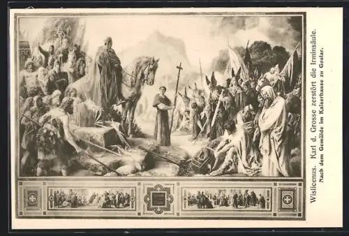 AK Wilsnack, Gemälde im Kaiserhaus, Karl d. Grosse zerstört die Irminsäule